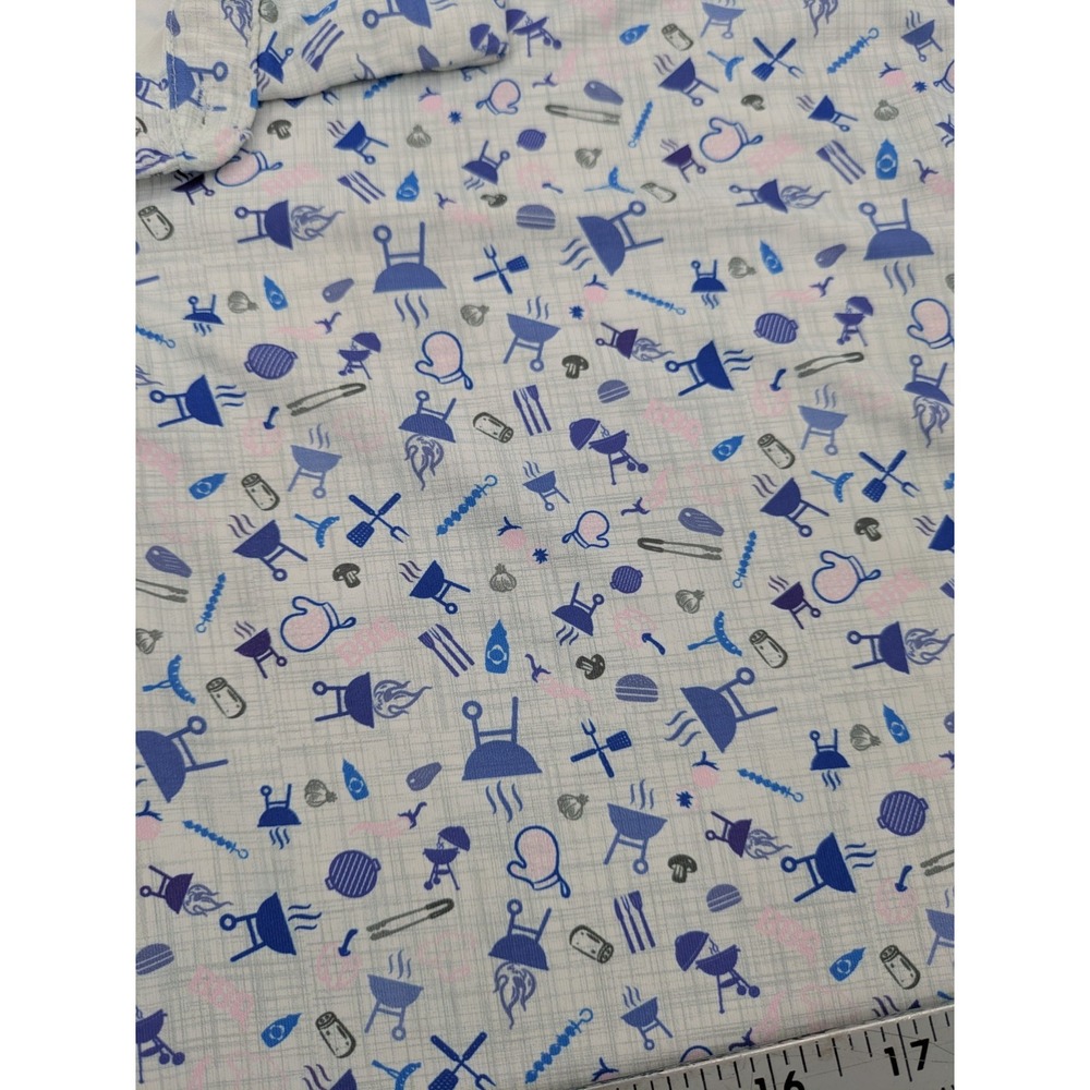 1764 Polo Shirt Men's Large Blue Lightweight Performance, All-Over Print BBQ - Picture 7 of 9
